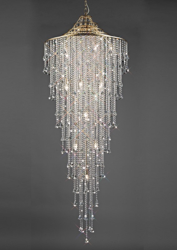 Tall Pendant 15 Light French Gold/Crystal - Click Image to Close